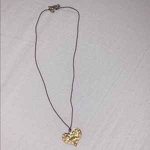 Burgundy string necklace with gold heart
